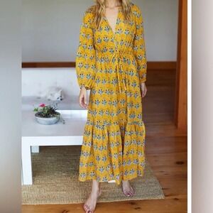 Emerson Fry India Collection Frances Bohemian Maxi Dress XS Marigold Yellow